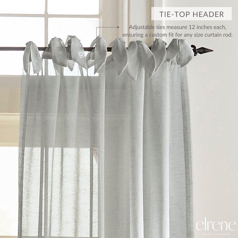 Elrene Home Fashions Vienna Sheer Tie-Top Window-Curtain Panel, 52 in x 95 in (1 Panel), Dusty Blue - Image 2